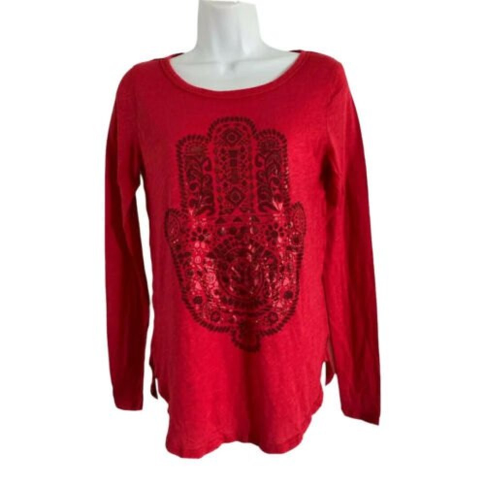 Lucky Lotus women’s long sleeved shirt Size XS Red Graphic Print NWT